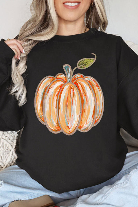 Black Thanksgiving Pumpkin Graphic Drop Shoulder Sweatshirt