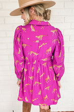 Rose Cheetah Print Drawstring Tunic Shirt Dress