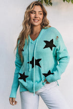 V Neck Star Pattern Hooded Sweater with Slits