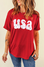 Red USA Stars Print Round Neck Casual Tee