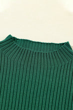 Blackish Green Patch Pocket Ribbed Knit Short Sleeve Sweater