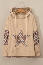 Apricot Floral Patchwork Star Pattern Drawstring Hoodie