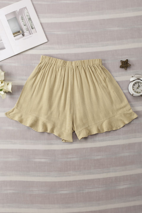 Apricot High Waist Pocketed Ruffle Shorts