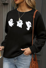 Black Halloween Ghosts Print Round Neck Sweatshirt