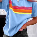 Beau Blue Striped Patch Front Casual Tee