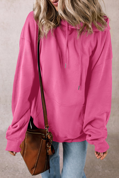 Bonbon Solid Kangaroo Pocket Drawstring Loose Fit Hoodie