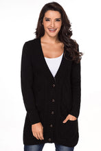 Black Front Pocket and Buttons Closure Cardigan