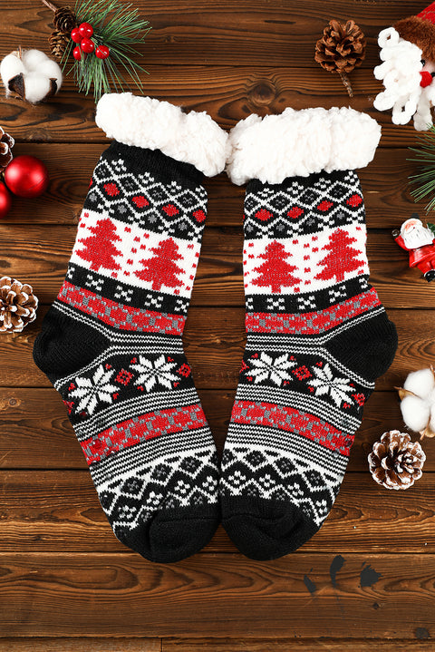 Calcetines térmicos con estampado de árbol de Navidad negro