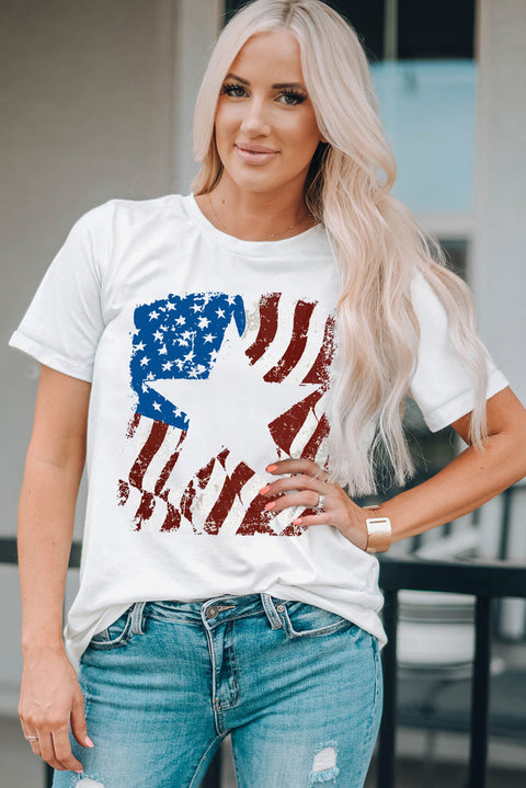 American Flag Star Graphic Print Crew Neck T Shirt