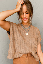 Chestnut Crew Neck Cable Knit Short Sleeve Sweater