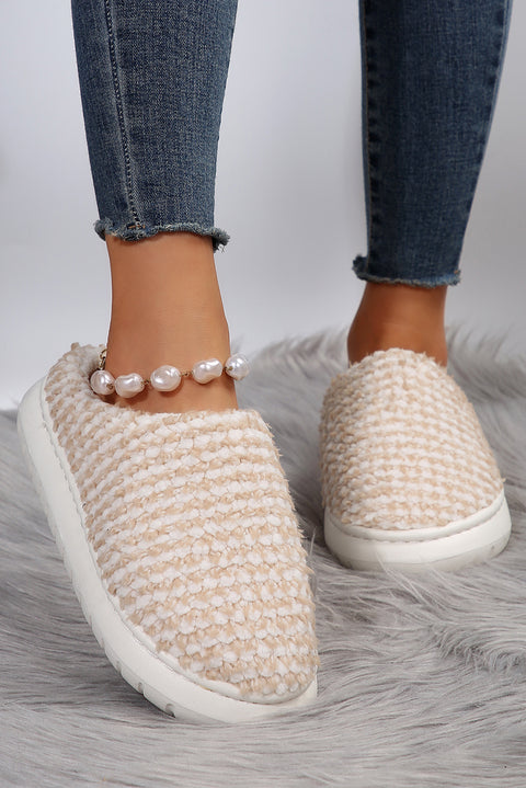 Apricot khaki Two-tone Knitted Warm Homewear Slippers