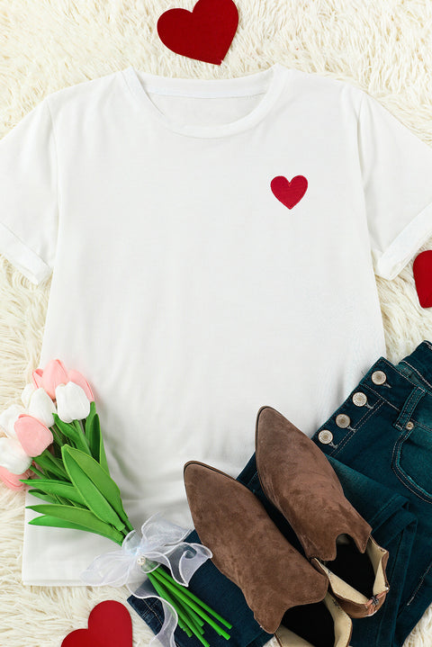 Valentines Heart Pattern Embroidery T Shirt