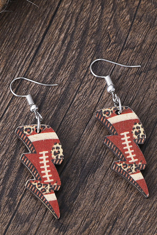 Pendientes con forma de iluminación con estampado de leopardo y rugby multicolor 