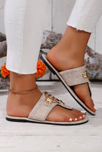 Beige Metal Décor Leather Thong Slippers