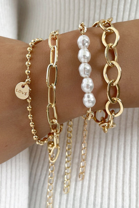 Gold Pearl Plated Alloy Adjustable Chain Bracelet