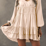 Apricot Tiered Ruffled Puff Sleeve Loose Fit Mini Dress