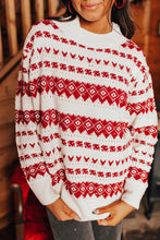 White Western Geometric Patterned Crew Neck Loose Sweater