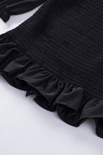 Black Smocked Puffy Sleeve Ruffled Top