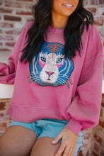 Sudadera casual con bordado de tigre rosa chic 