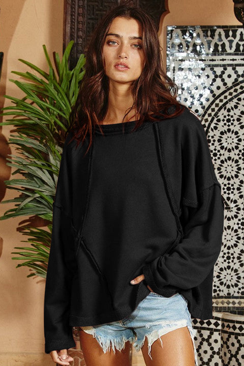 Exposed Seam Drop Shoulder Raw Hem Oversized Sweatshirt