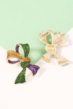 Tillandsia Purple 3D Mardi Gras Bow Dazzling Earrings