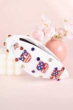 White USA Flag Gemstone Decor Knotted Wide Headband