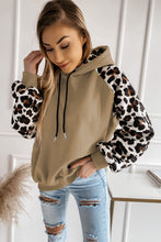 Khaki Leopard Bishop Sleeve Hooded Sweatshirt