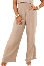 Khaki Textured High Waist Wide Leg Plus Size Pants