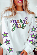 White Sequin mardi gras Graphic Star Sleeve Pullover Sweatshirt