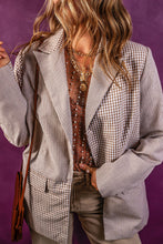 Coffee Plaid Patchwork Pocketed Single Breasted Blazer