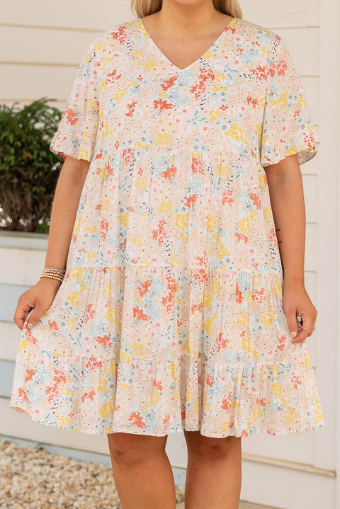 Plus Size Floral Pattern Babydoll Swing Dress