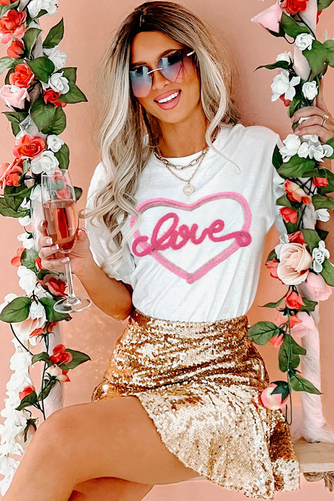 White Valentine Love Tinsel Graphic T-shirt