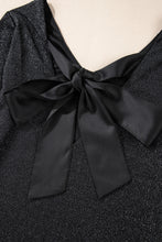 Black Metallic Bowknot Open Back V Neck Top