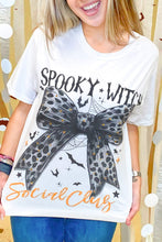 White SPOOKY WITCH Leopard Bowknot Bat Graphic Halloween T Shirt