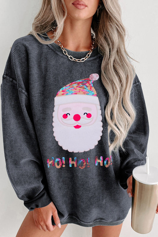 Sudadera con cordón y estampado de Papá Noel HO HO HO con lentejuelas negras