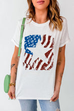 American Flag Star Graphic Print Crew Neck T Shirt