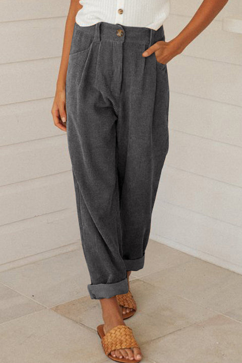 Black Corduroy High Waist Straight Leg Pants