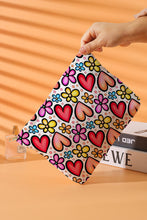 Fiery Red Heart Flower Print Corduroy Large Makeup Bag