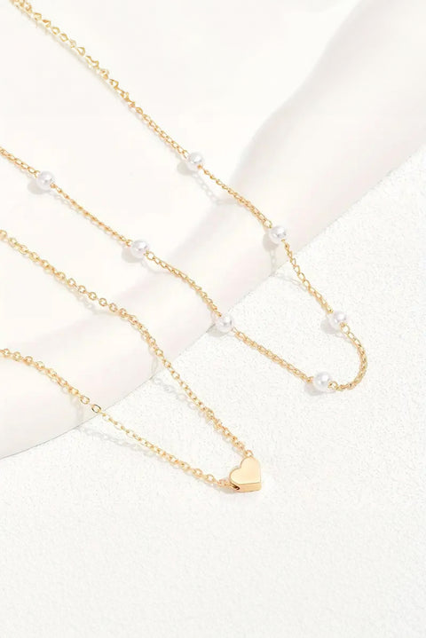 Gold Plated Heart and Pearl Detail 2pcs Layered Necklace