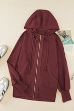 Brown Raw Edge Exposed Seam Full Zip Hoodie