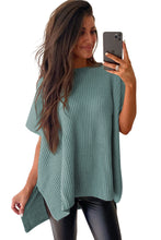 Haze Blue Short Sleeve Side Slit Oversized Sweater