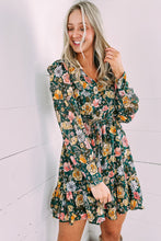 Green Buttoned Bodice Ruffled Floral Dress