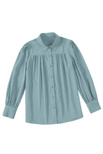 Solid Color Button Up Puff Sleeve Blouse