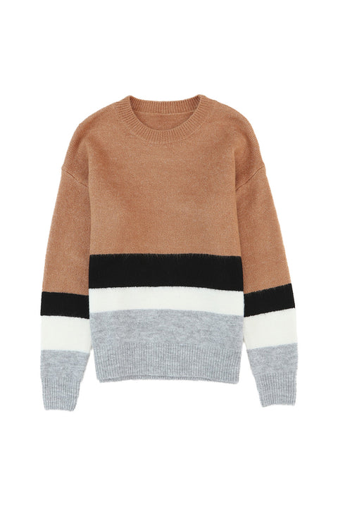 Color Block Striped Ribbed Knit Sweater