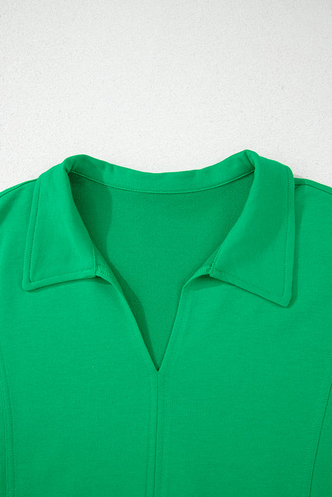 Bright Green Short Sleeve Turn-Down Collar Plus Size Blouse