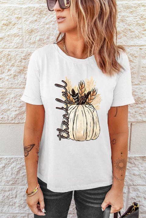 White Harvest Pumpkin Graphic Thanksgiving Tee