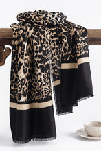 Black Leopard Printed Raw Edge Warm Scarf