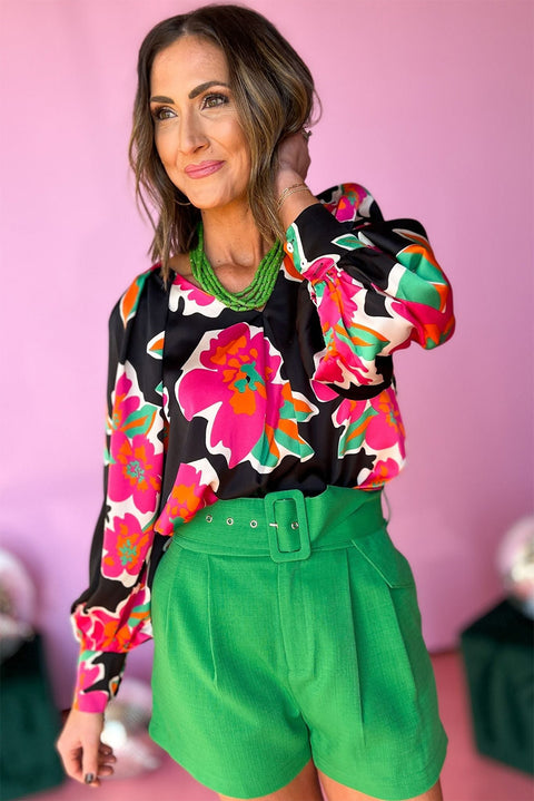 Flower Print Puff Sleeve Blouse