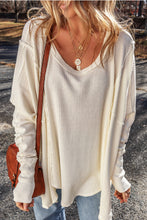 White Waffle Knit Exposed Seam V Neck Oversized Top