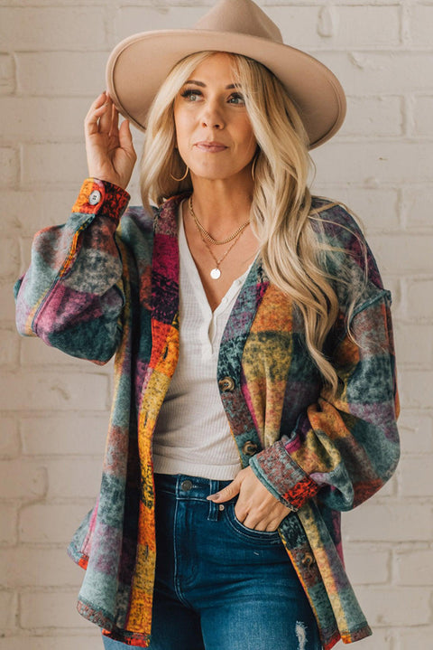 Multicolor Brushed Checked Western Buttoned Jacket